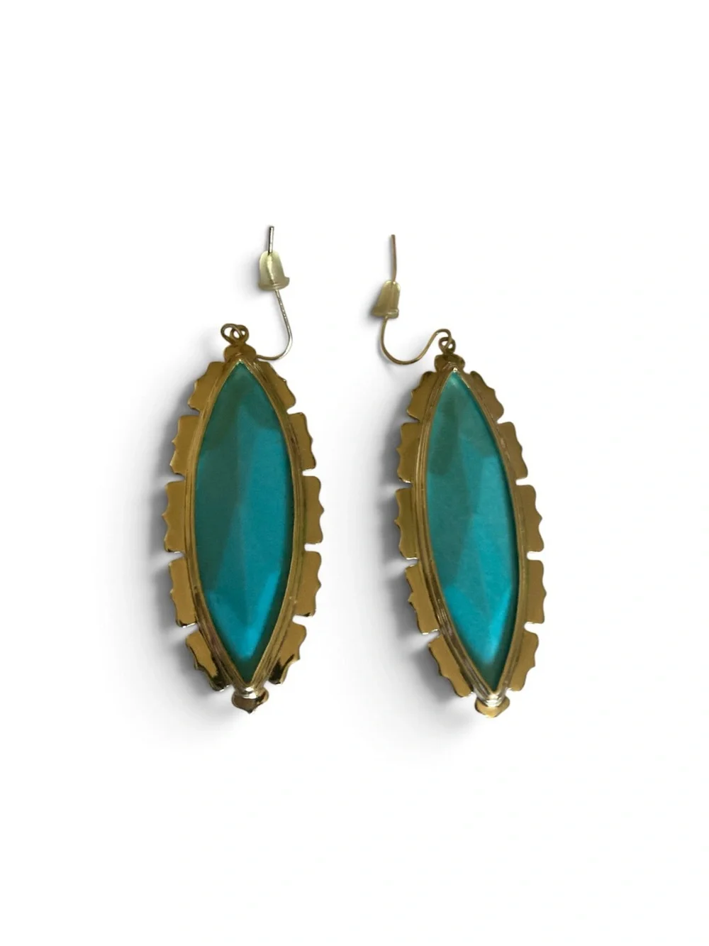 Kendra Scott Teal Faceted Marquise Drop Earrings with Gold Trim